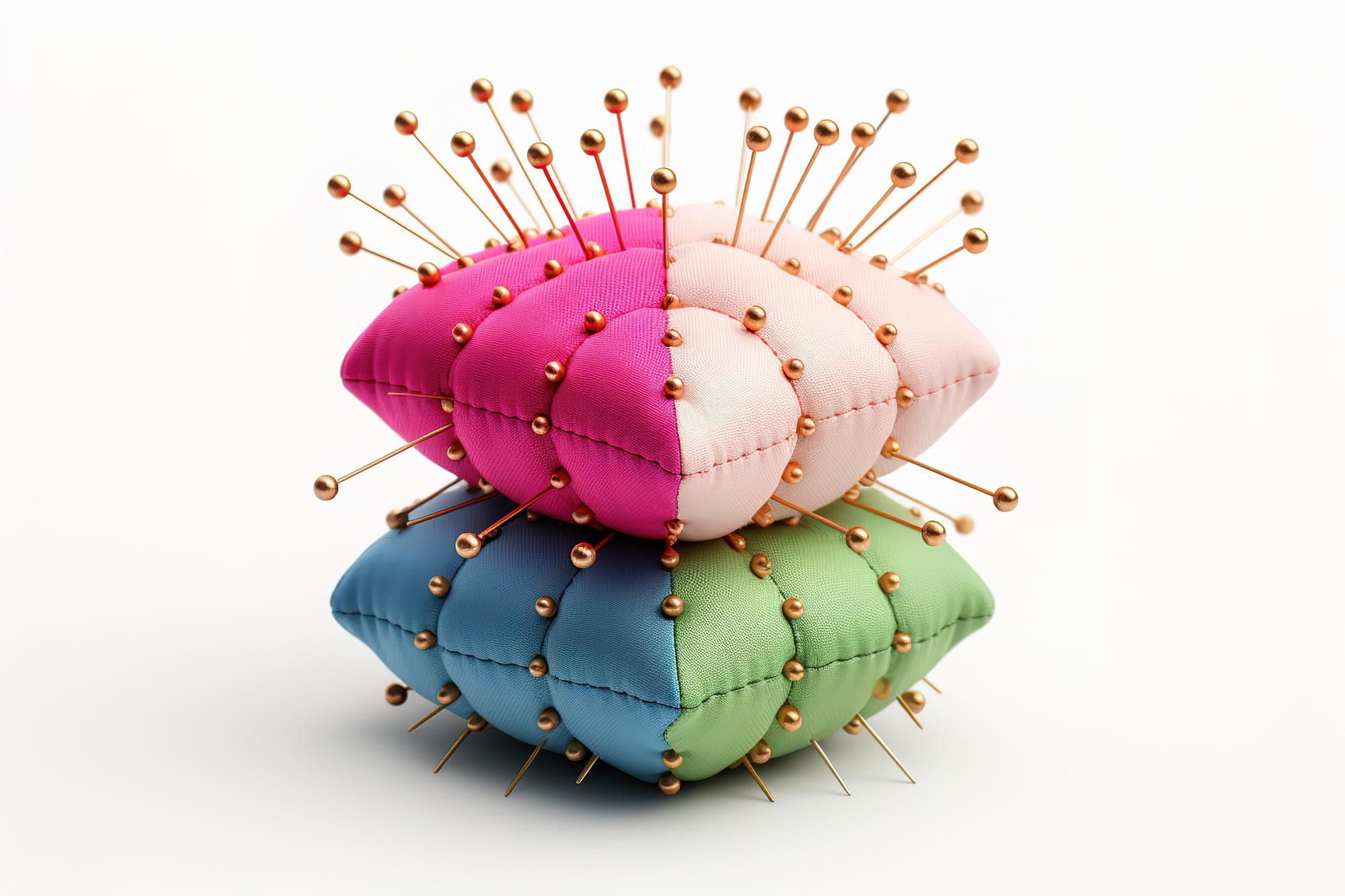 Cuscino ricamato con motivi geometrici neon